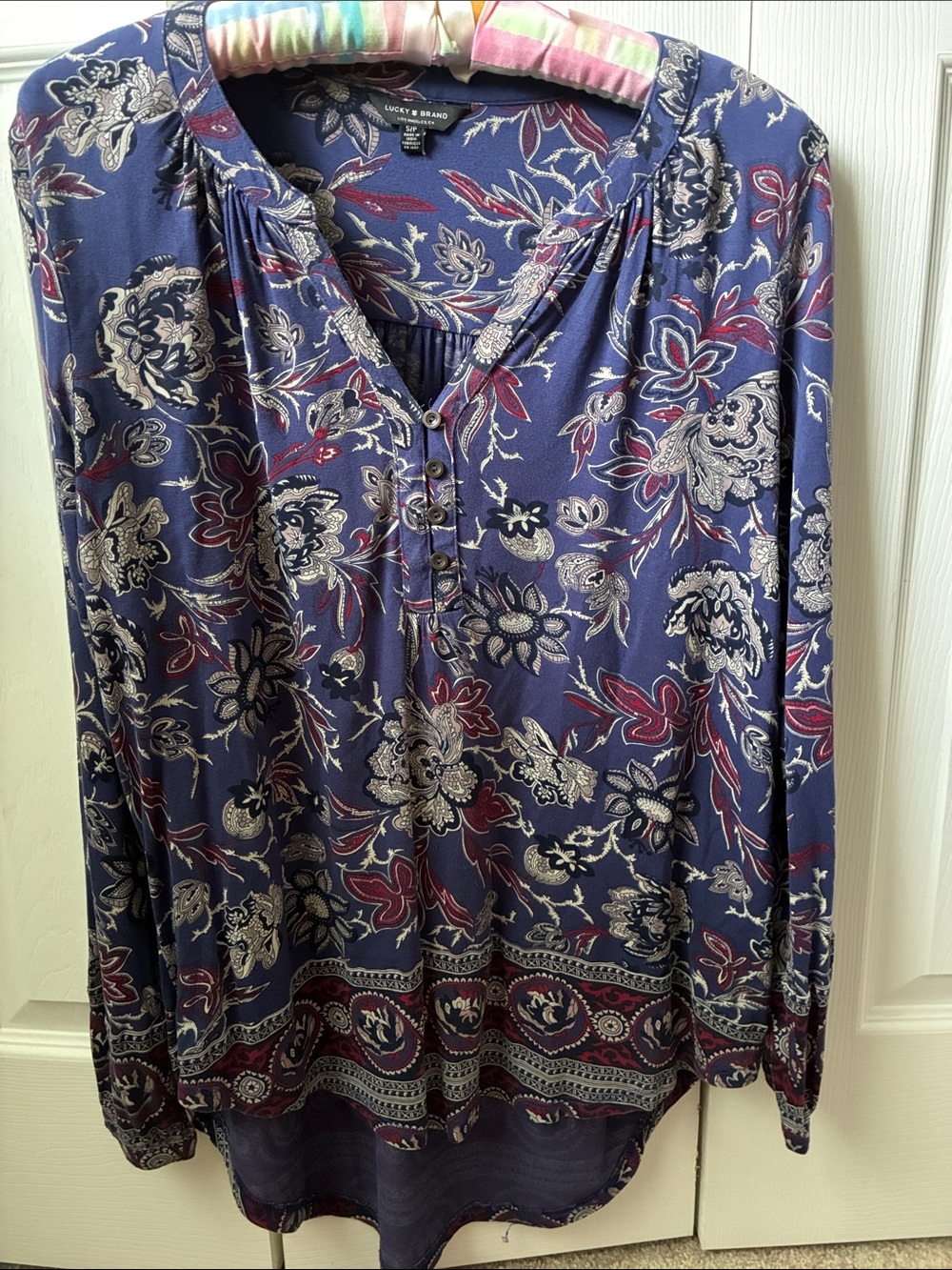 Lucky Brand Blue Floral Henley Tunic